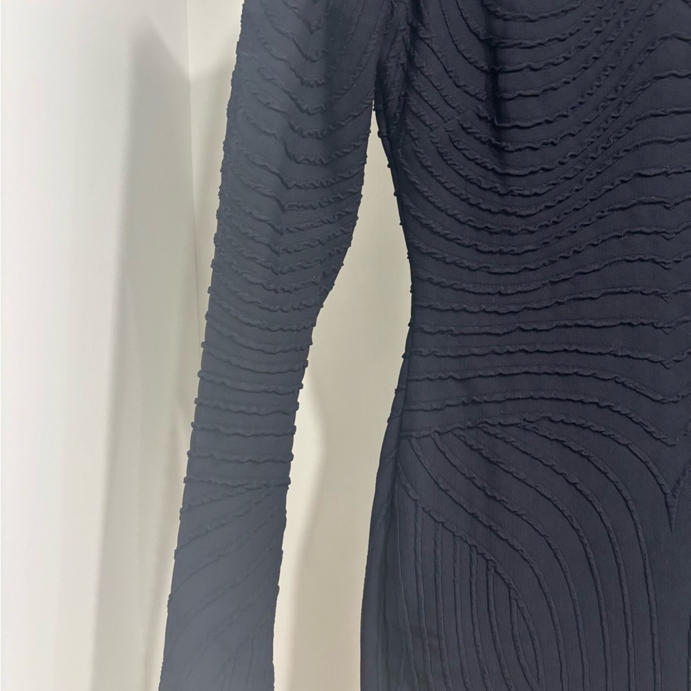 bebe Black Textured Wave-Pattern Long Sleeve MIDI Dress S - Picture 4 of 8